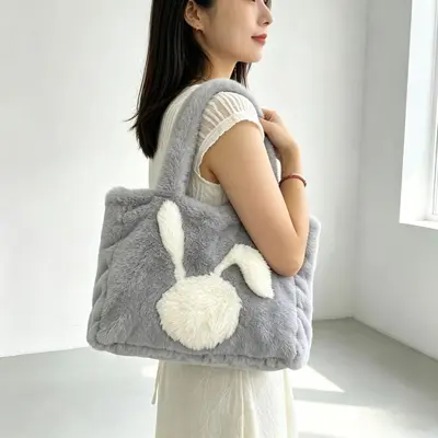 Peluş Kadın Tote Çanta, Büyük Hacimli, Özel Ölçü ve Renk Seçeneği - 8