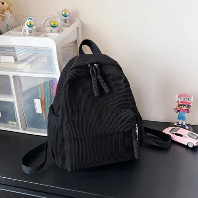 Stylish Corduroy String Backpack, New Travel Lightweight School Bag, Daily Use Backpack for University Students - 5