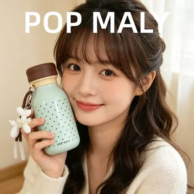 POP MALY Термокружка с принтом в горошек для женщин, двойная крышка для напитков, стильная студенческая кружка, портативная бутылка для воды, новинка - 2