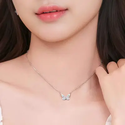 S925 Gümüş Kelebek Işıltılı Kolye, Emaye Tasarım - 4