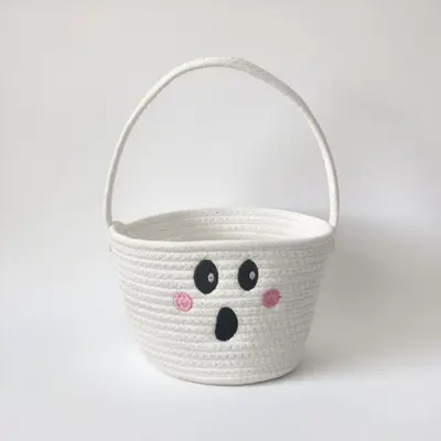 Children's Halloween Storage Basket with Cotton Rope Handle, Portable Toy Bin - 8