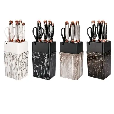 Black and White Marble Pattern 7-Piece Kitchen Knife Set