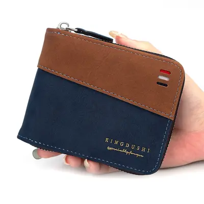 Men's Short Wallet, Zipper Coin Pocket, Multiple Card Slots - 2