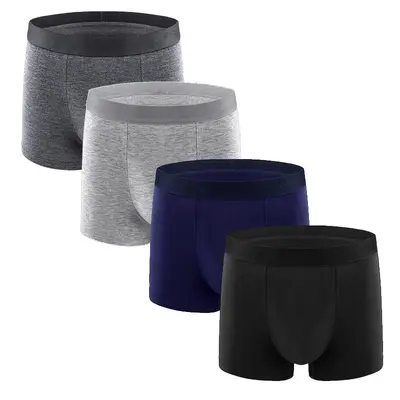 Solid Color Cotton Men's Boxer Briefs, Breathable Sports Style