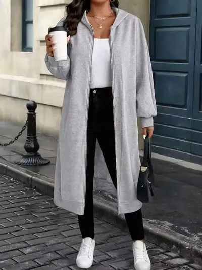Stokta 2026 Sonbahar Kış Yeni Sezon Avrupa Amerika Amazon Temu Büyük Beden Kadın Uzun Kapüşonlu Sweatshirt Rahat Kapüşonlu Ceket