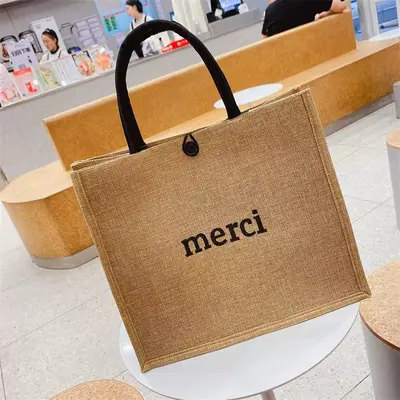 Linen Tote Bag for Women, Large Capacity, Letter Print - 4