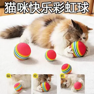 Rainbow Striped EVA Foam Cat Ball Toy, Boredom Relief, Elastic