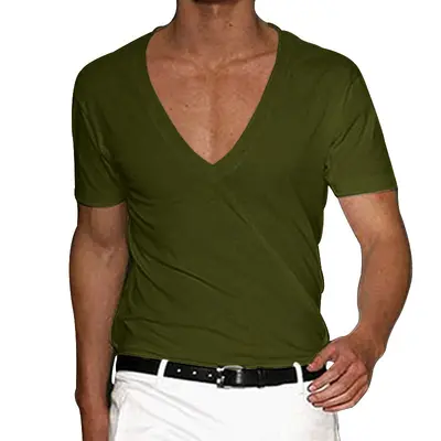 Men's Slim-Fit V-Neck Solid Colour Short-Sleeve T-Shirt
