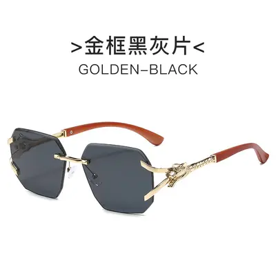 Frameless Square Sunglasses with Leopard Print Temples - 6