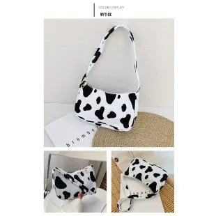 Small Leopard Print Underarm Bag, Black and White Plaid Handbag - 6