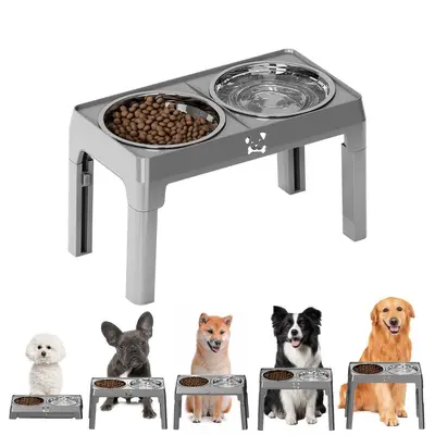 Height-Adjustable Stainless Steel Dog Bowl, Double Bowl, Foldable - 8