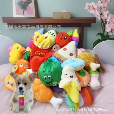 Dog Cartoon Fruit Squeaky Toy, Chew-Resistant Plush