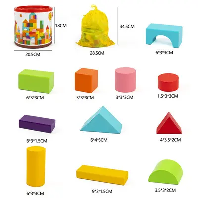 Wooden Educational Shape Matching Puzzle Toy for Kids, 100 Colorful Large Blocks - 5