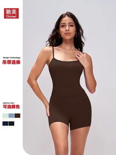 Dar askılı arkası açık kadın yoga tulumu, slim fit spor tek parça - 2