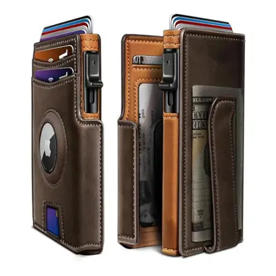 Genuine Leather Men's Bi-Fold Wallet with AirTag Aluminum Box - 12