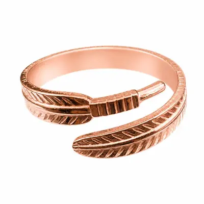 Feather antique copper bracelet with leaf pattern and open cuff pure copper - 8