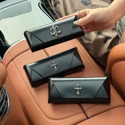 Magnetic Cross Punk Glasses Case, Faux Leather Look, Unisex