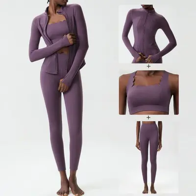 Enges Yoga-Set für Damen, große Größen, elastisch, schnell trocknend, 3-teilig - 8
