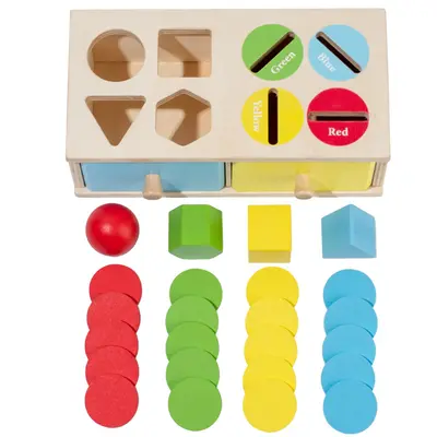 Children's Montessori Color Sorting Coin Box Geometric Shape Matching Teaching Aids Hand-Eye Coordination Exercise Educational Toys