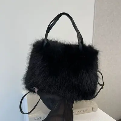 Kadın Çapraz Askılı Peluş Çanta, Tote Çanta Modeli, Sonbahar ve Kış - 9