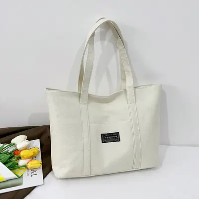 Women's Shoulder Tote, Imitation Linen Shopping Bag, Large Capacity - 8