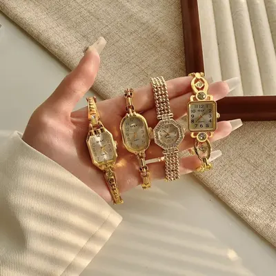 Goldene Quarzuhr für Damen Retro-Stil