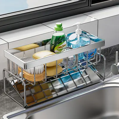Kitchen Sink Countertop Storage Rack, Multifunctional with Drainage