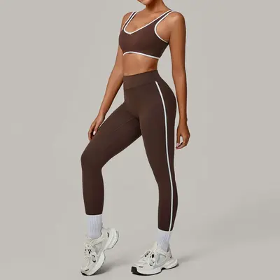 Contrast Binding Backless Yoga Set, Quick-Dry, 3914+4601 - 8