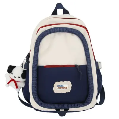 Autumn Color-Block Student Backpack Japanese Minimalist Contrast Unisex School Bag Campus Lightweight Burden-Reducing Large Capacity - 9