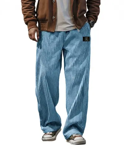 Men's Retro Corduroy Embroidered Straight-Leg Casual Pants, Loose Fit