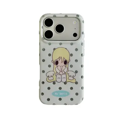 Japanese-style blue polka dot autumn cute double layer case, compatible iPhone 16-18 Pro M