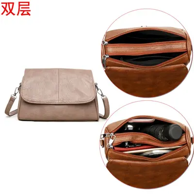Soft Leather Large-Capacity Wide Strap Crossbody Bag for Women - 10