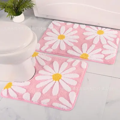 Faux Cashmere Bathroom Toilet Mat Set of 2, Anti-Slip, Minimalist