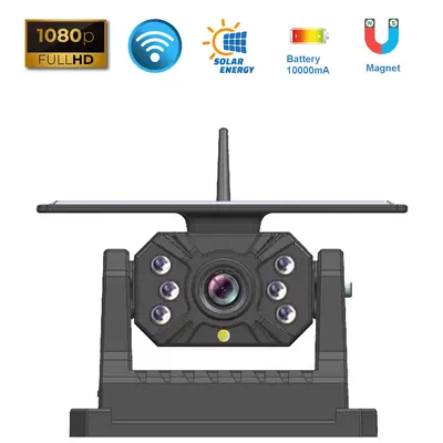 Güneş enerjili kablosuz dikiz kamerası, manyetik montaj, 1080P, 128G DVR