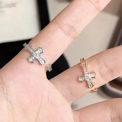 Kreuz-Punk-Ring Damen, Strass Vintage - 5