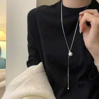 Perlenkette S925 Sterlingsilber verlängerbar Pullover Kette