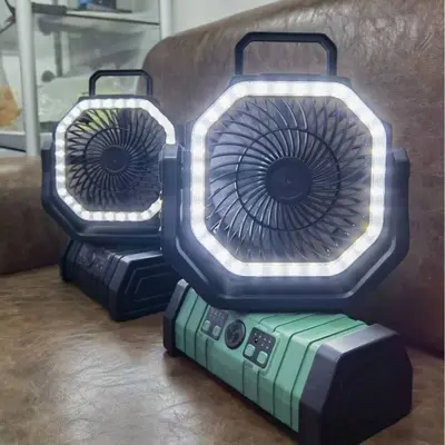 Amazon Outdoor-Zeltventilator mit LED-Nachtlicht, Fernbedienung, tragbar, zum Aufstellen oder Aufhängen, 20.000 mAh, großes Fassungsvermögen, Outdoor-Campingstil-Ventilator
