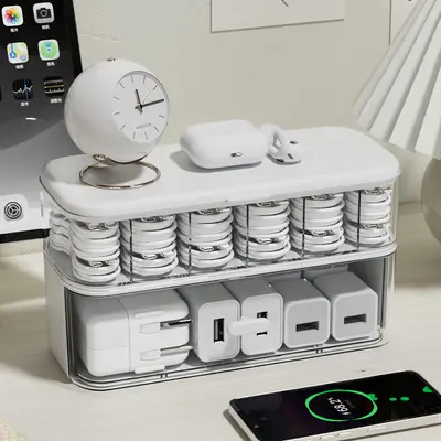 Double-layer cable storage box in acrylic for desktop organization - 7