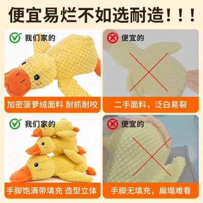 Plush Dog Toy, Yellow Duck, Bite-Resistant, Squeaky, for Golden Retriever and Corgi - 3