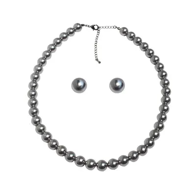 Silver-Grey Pearl Necklace, Bracelet and Earring Set