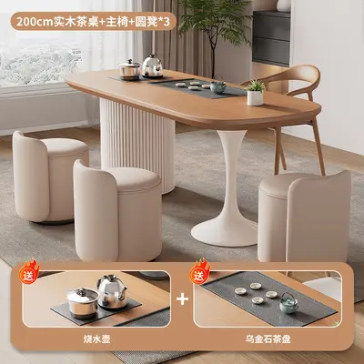 Solid Wood Tea Table and Chair Set for Small Apartments and Balconies - 11