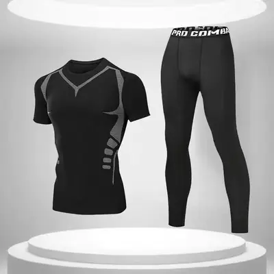 Herren-Sportset mit Eisseide-Kurzarmshirt und Trainingsshorts - 11