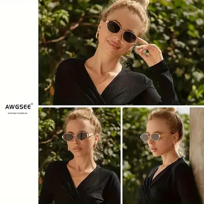 Women's Retro Oval Metal Frame Sunglasses Hong Kong Style