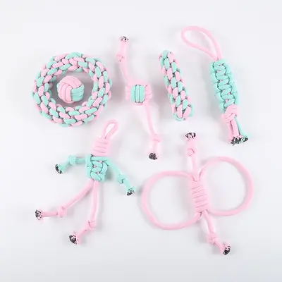 宠物涤纶棉玩具组合套装磨牙耐咬手工编织玩具互动训犬益智用品