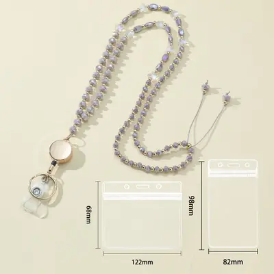 Colorful Crystal Beaded Lanyard with Stretchable ID Badge Holder - 9