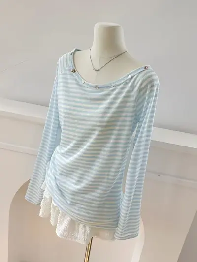 Lyocell Blue Striped Thin Sun Protection Cardigan, Loose Long Sleeve