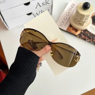 Retro Aviator Sunglasses, One-Piece Curved Lens, for Men and Women