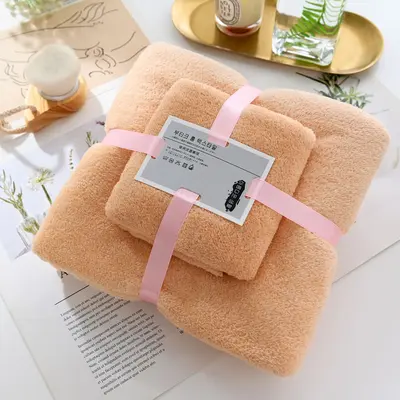 Mercan polar havlu banyo havlusu seti, yumuşak ve emici, hediye iki parçalı set, çift stili, ev kullanımı için emici ve hızlı kuruyan. - 10