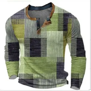 Herren Henley-Shirt, bedruckt, langarm, mit Knöpfen