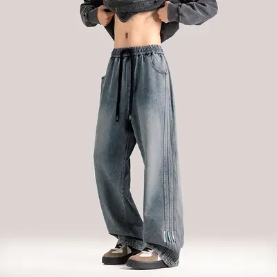 Men's Plus Size Straight-Leg Washed Jeans, Loose Fit, L-9XL - 7